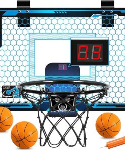 Mini Basketball Hoop Indoor with LED Lights: Over the Door Basketball Set with Scorer (Batteries Included)