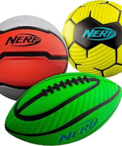 Nerf Mini Foam Sports Ball Set: Soft Foam Football, Soccer Ball & Basketball for Kids